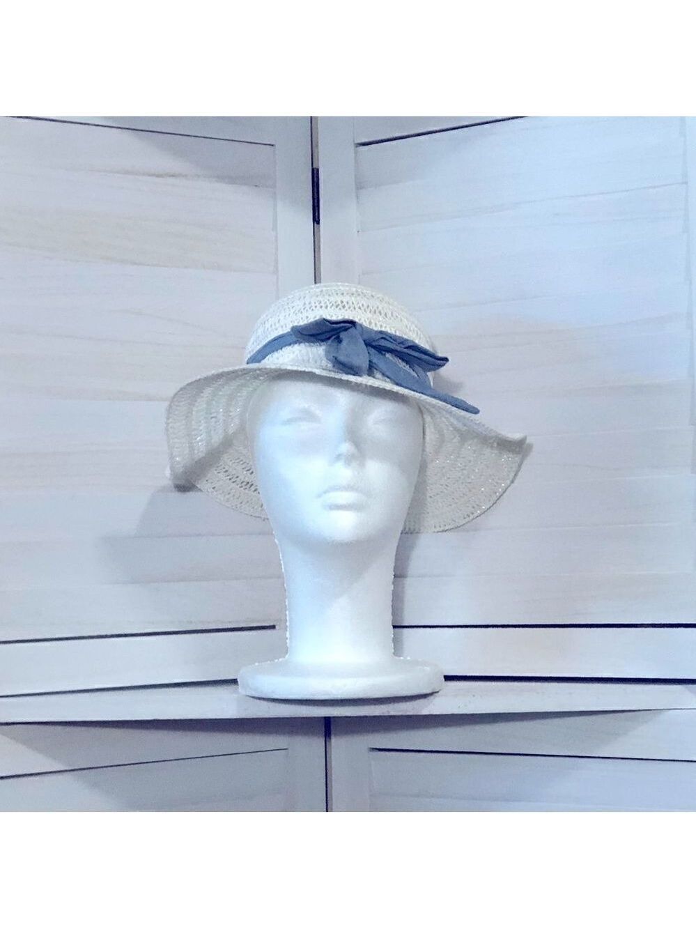Girls white summer hat crocheted bow lightweight beach coastal cottage travel OS